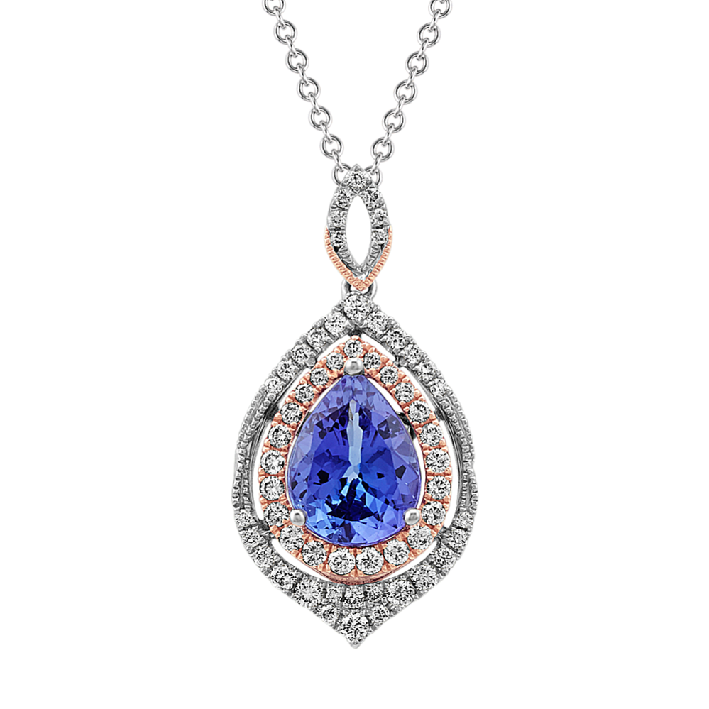 Tanzanite and Diamond Pendant in 14k White and Rose Gold (24 in)