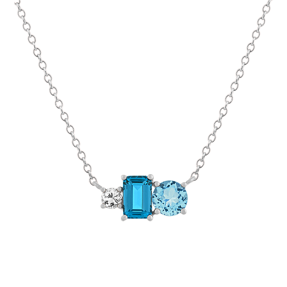 Natural Topaz and Natural Sapphire Pendant in 14K White Gold (18 in)