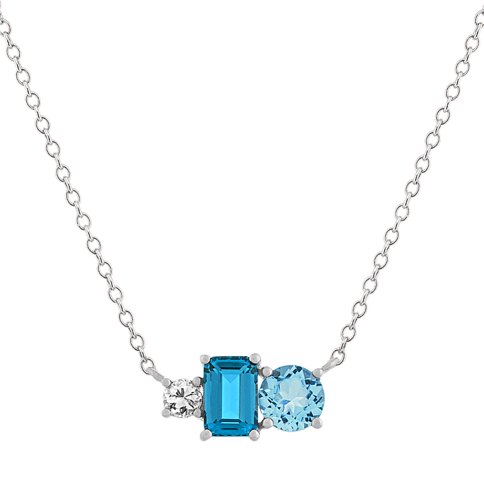 Topaz and Sapphire Pendant in 14K White Gold (18 in)