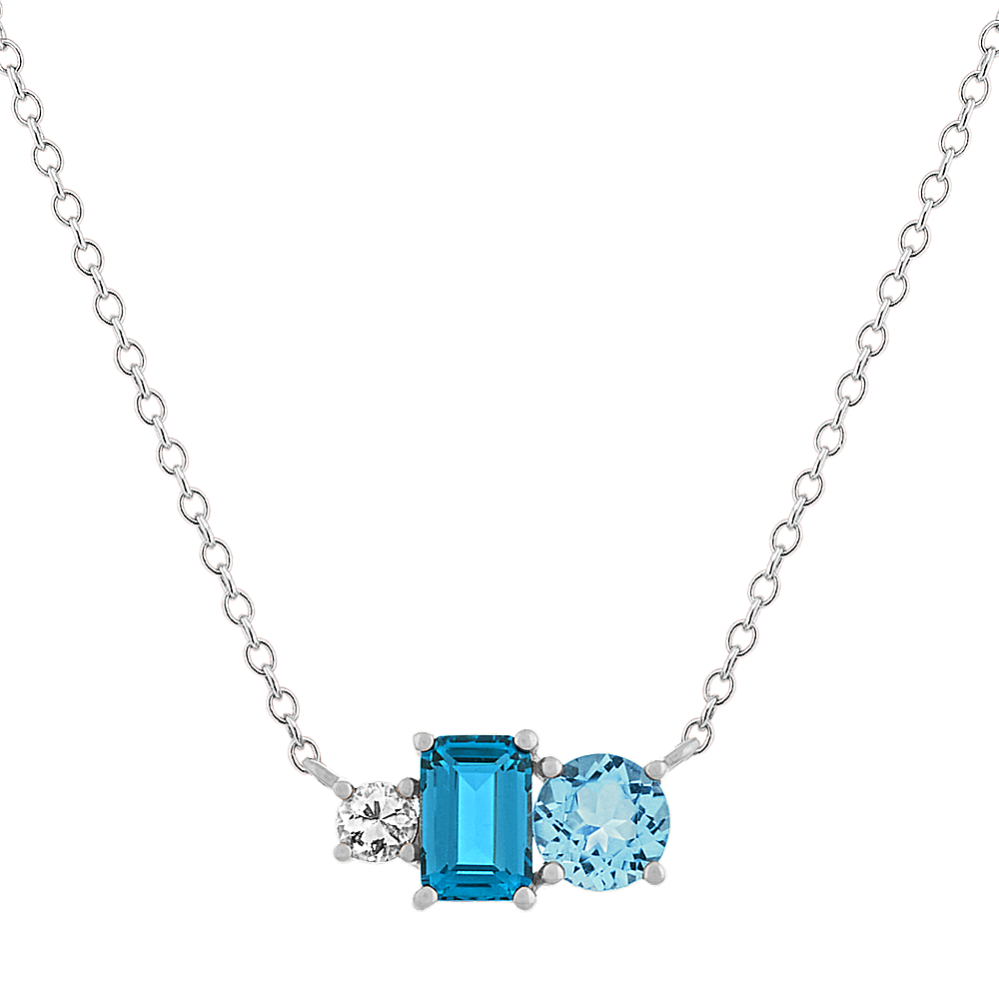 Topaz and Sapphire Pendant in 14K White Gold (18'')