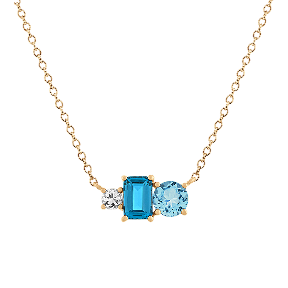 Natural Topaz and Natural Sapphire Pendant in 14K Yellow Gold (18 in)