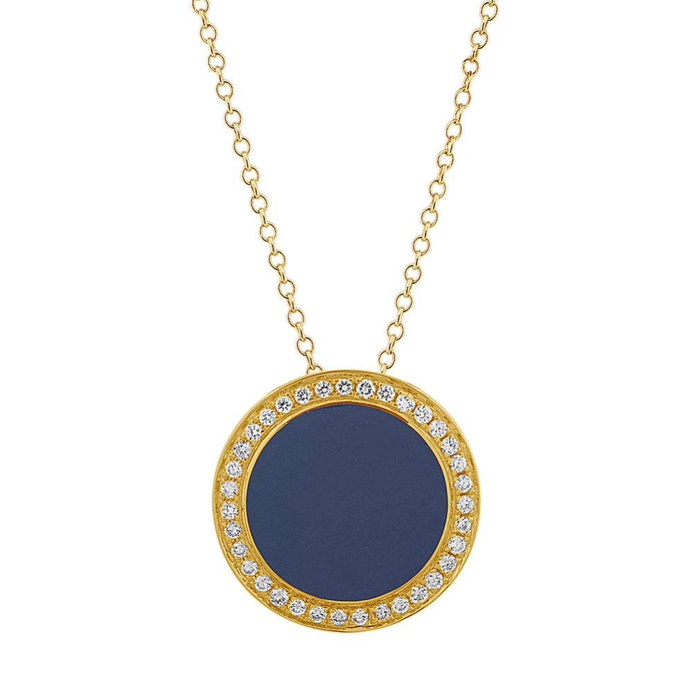 Navy Blue Enamel and Diamond Circle Necklace (18'')