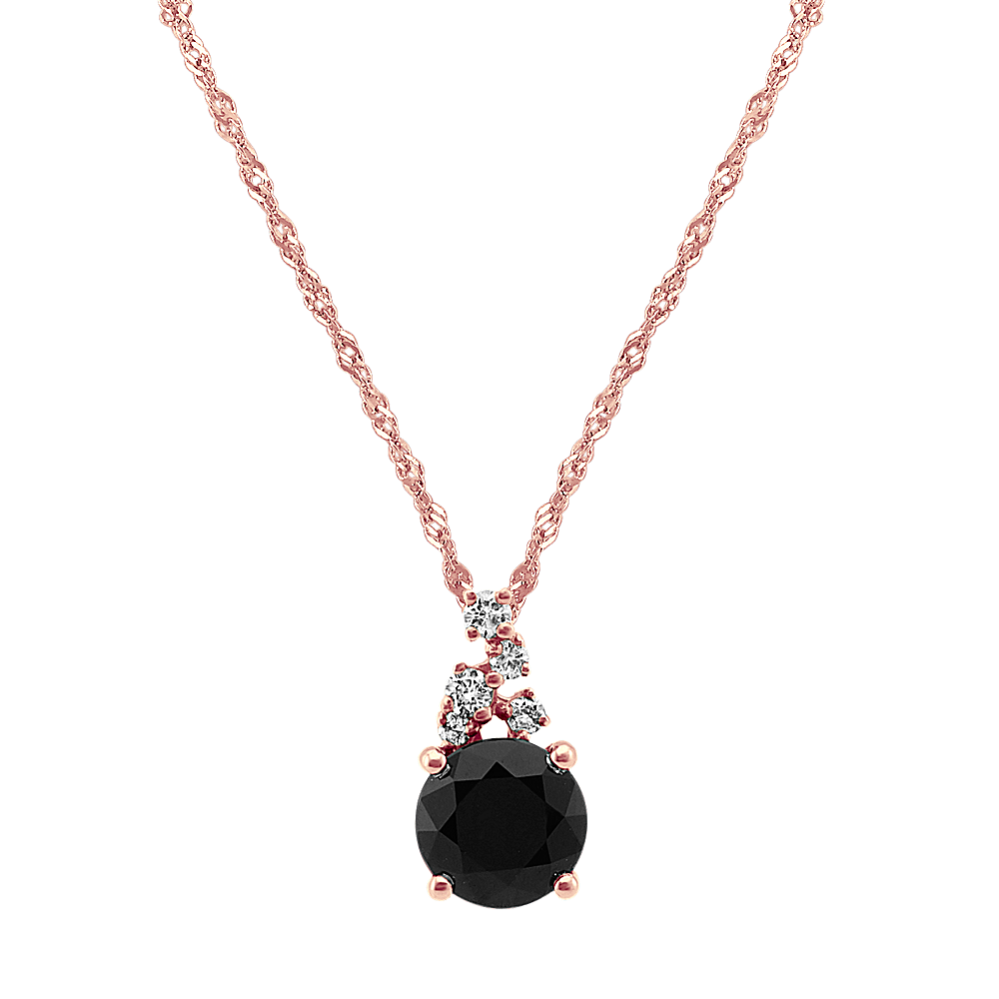 Notte Black Sapphire and Diamond Pendant in 14K Rose Gold (20 in)