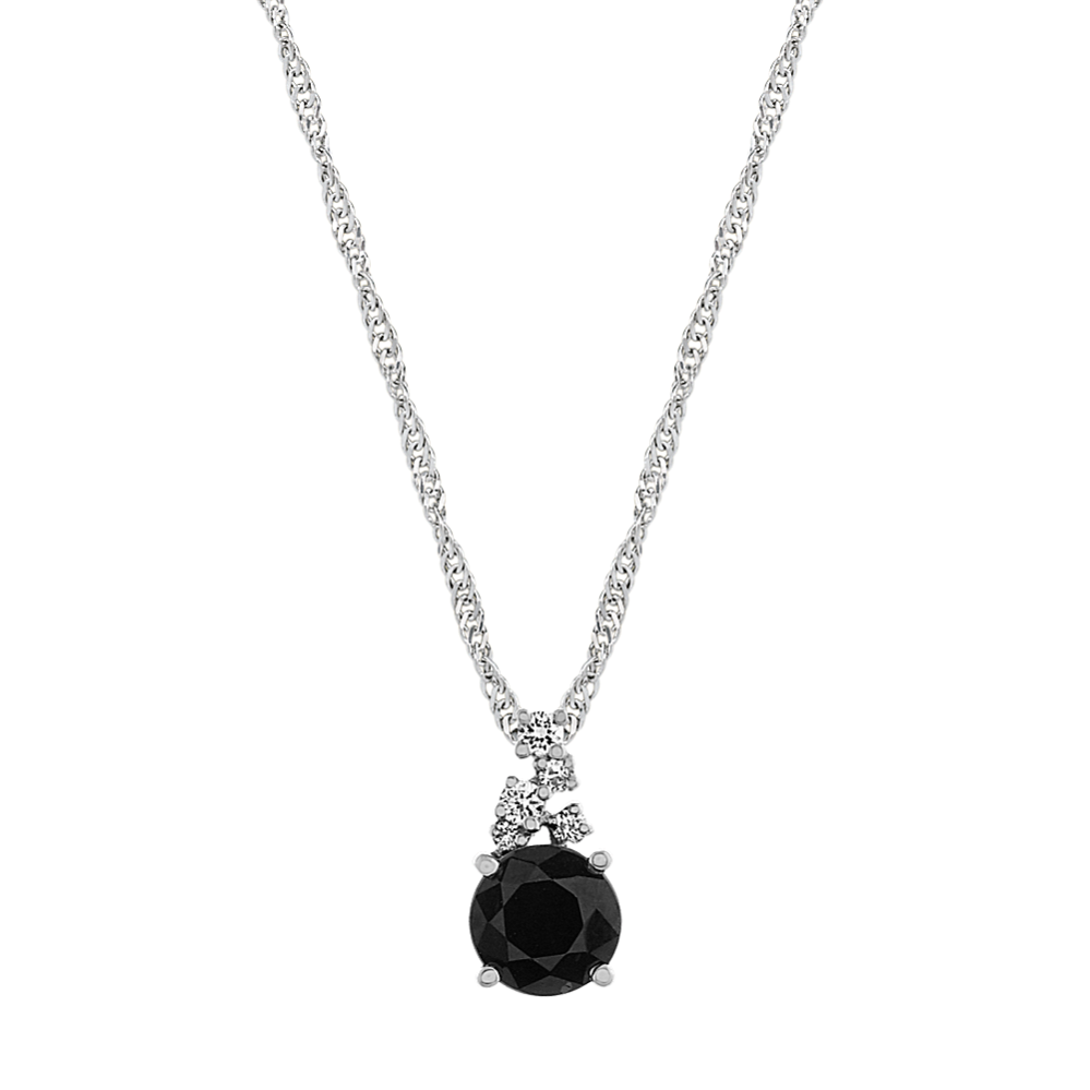 Notte Black Sapphire and Diamond Pendant in 14K White Gold (20 in)