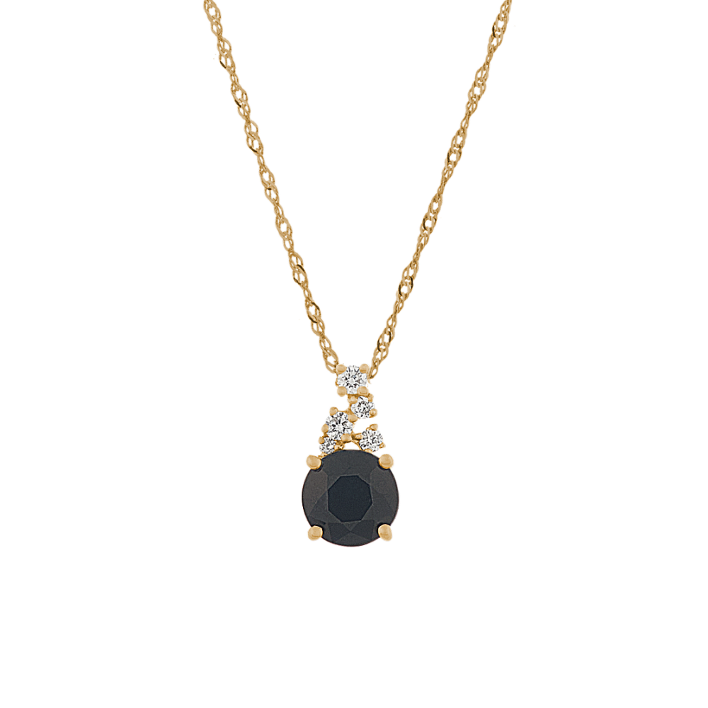 Notte Black Natural Sapphire and Natural Diamond Pendant in 14K Yellow Gold (20 in)
