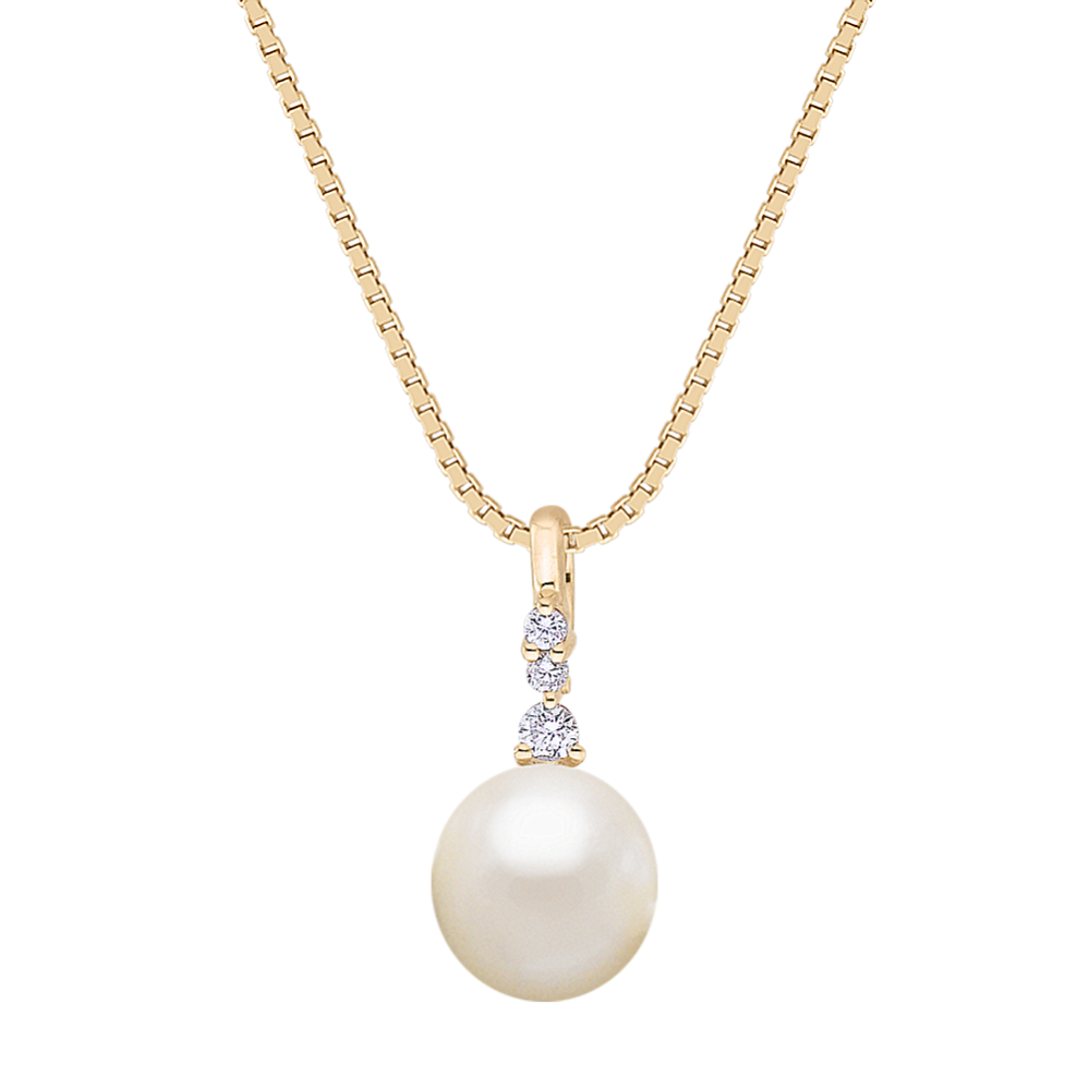 Olive 8mm Akoya Pearl and Diamond Pendant in 14K Yellow Gold (18 in ...