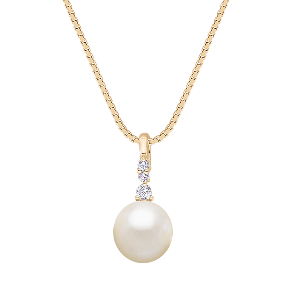Olive 8mm Akoya Pearl and Diamond Pendant in 14K Yellow Gold (18'')