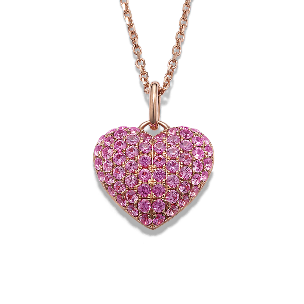 Ombre Pink Natural Sapphire Heart Pendant in 14K Rose Gold (18 in)
