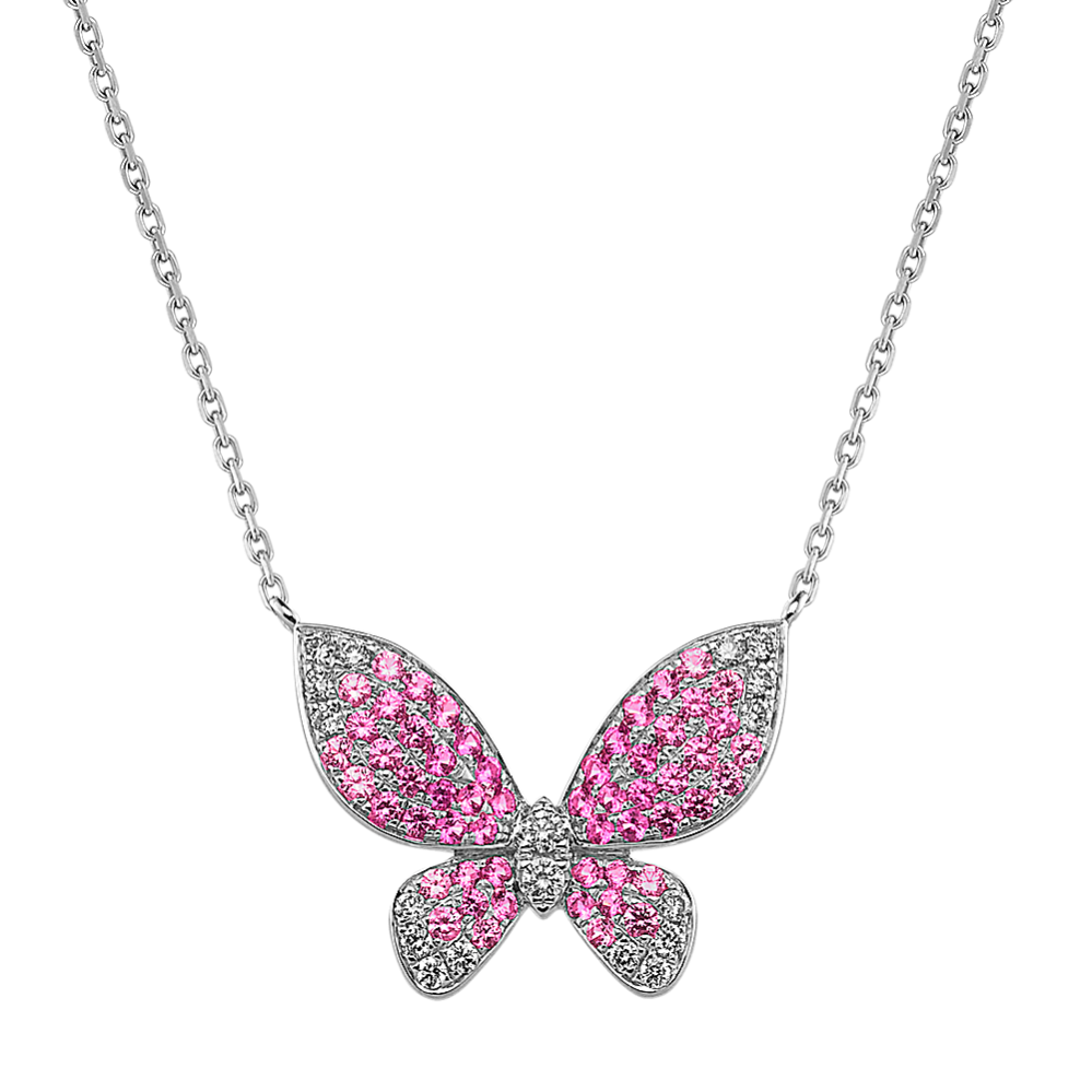 Mosaic Pink Sapphire & Diamond Butterfly Necklace