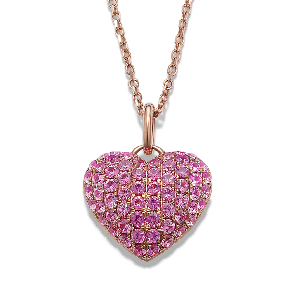 Ombre Pink Sapphire Heart Pendant in 14K Rose Gold (18 in)