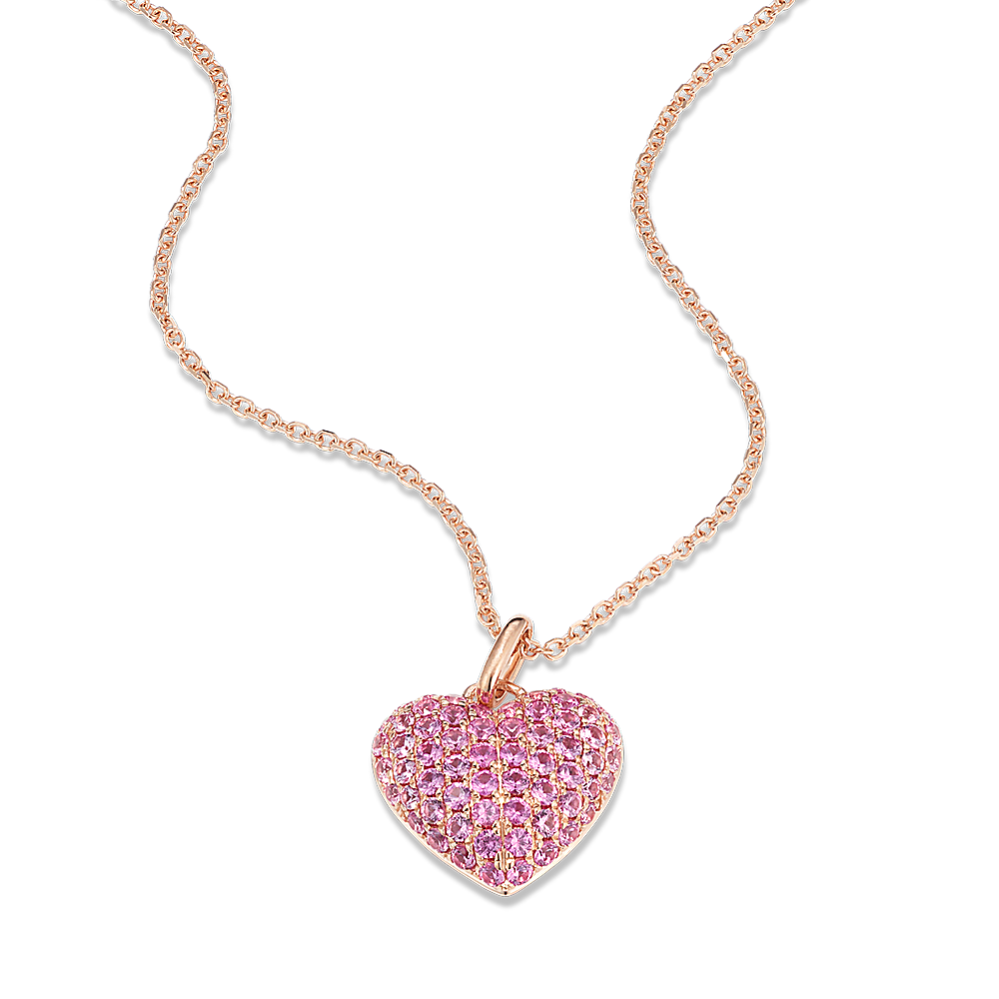 14ct Gold Pink Sapphire Heart Pendant & Chain