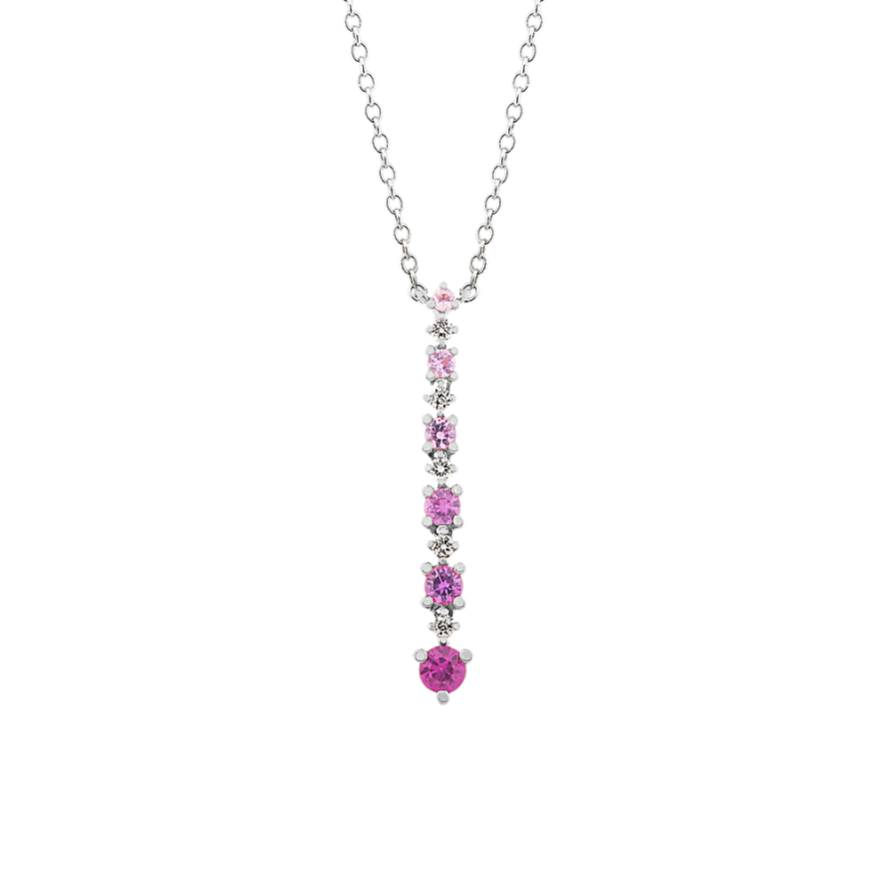 Ombre Pink Sapphire and Diamond Pendant in 14k White Gold (18 in)