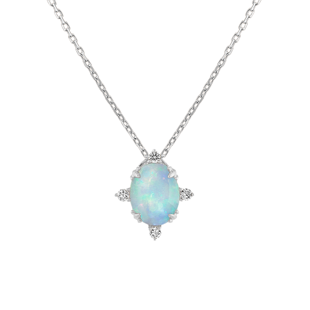 Ophelia Opal and Diamond Pendant in 14K White Gold (18 in)