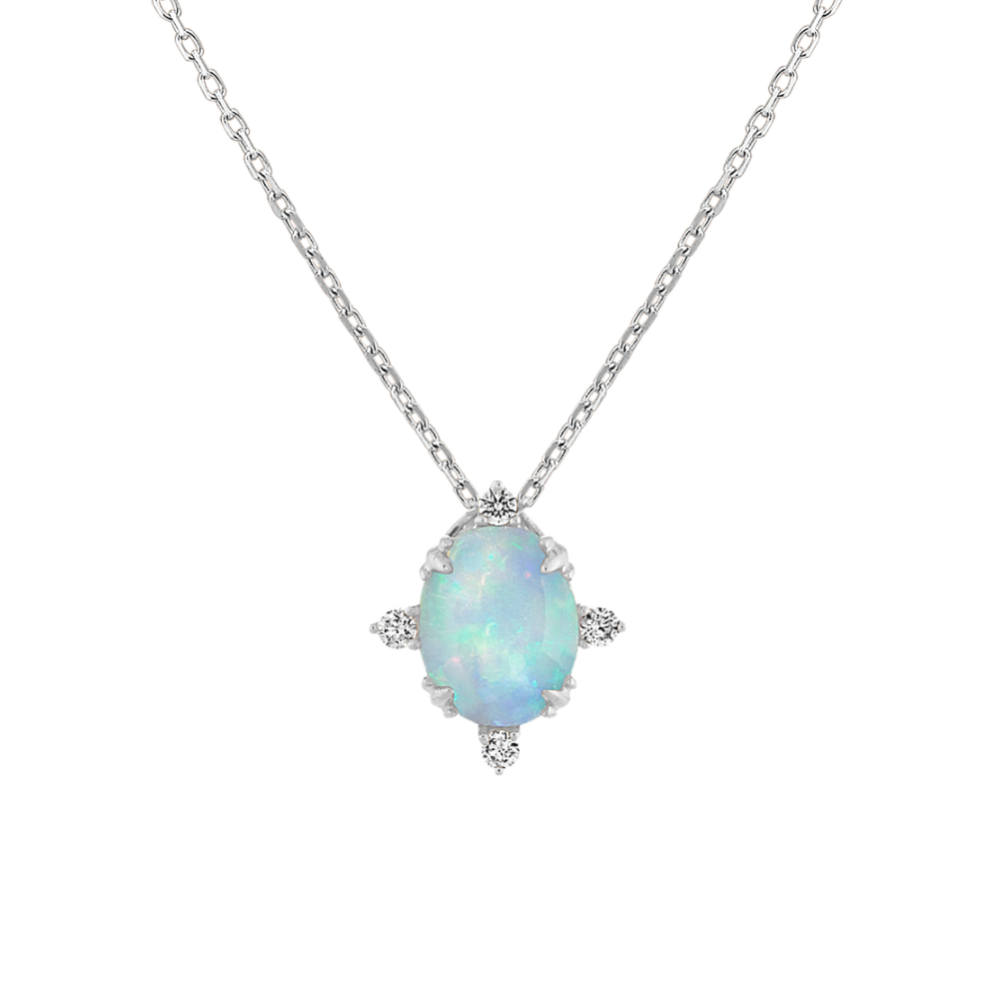 Ophelia Opal and Diamond Pendant in 14K White Gold (18'')