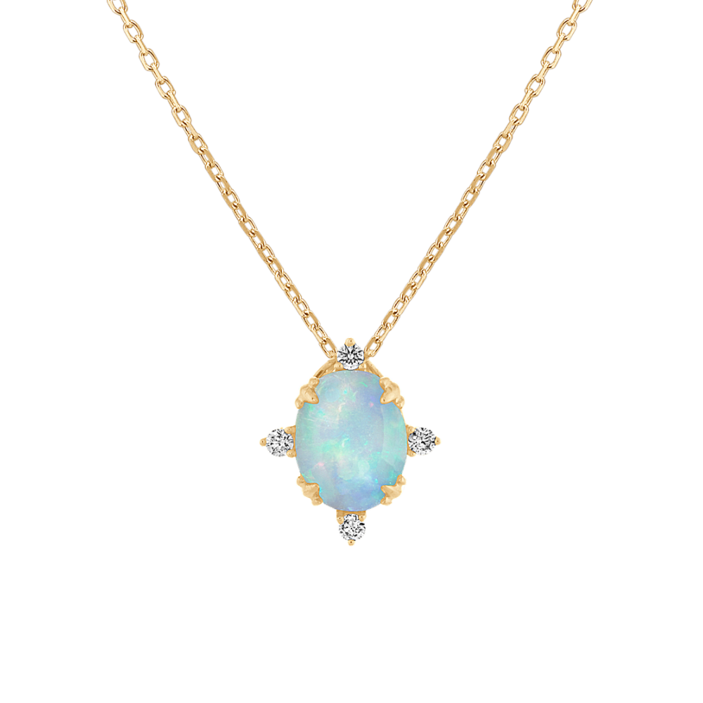 Ophelia Natural Opal and Natural Diamond Pendant in 14K Yellow Gold (18 in)