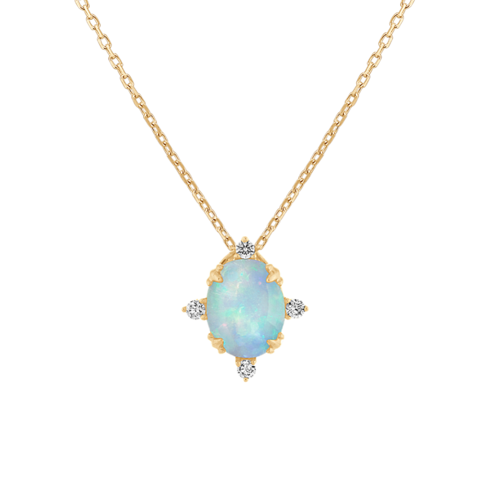 Ophelia Opal and Diamond Pendant in 14K Yellow Gold (18 in)
