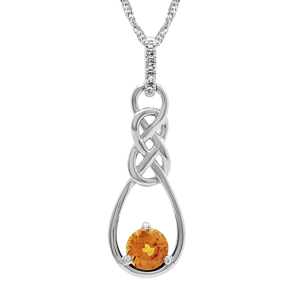 Orange Sapphire and Diamond Pendant (20 in)