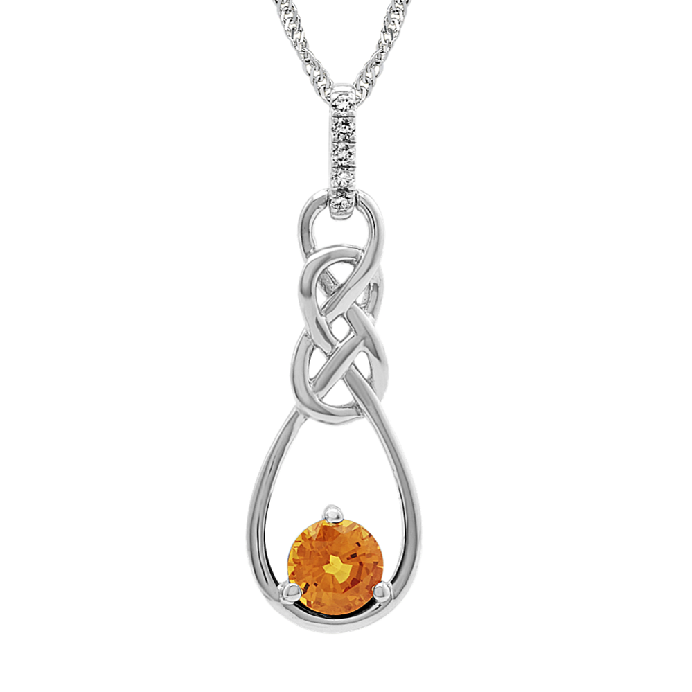 Orange Sapphire and Diamond Pendant (20'')
