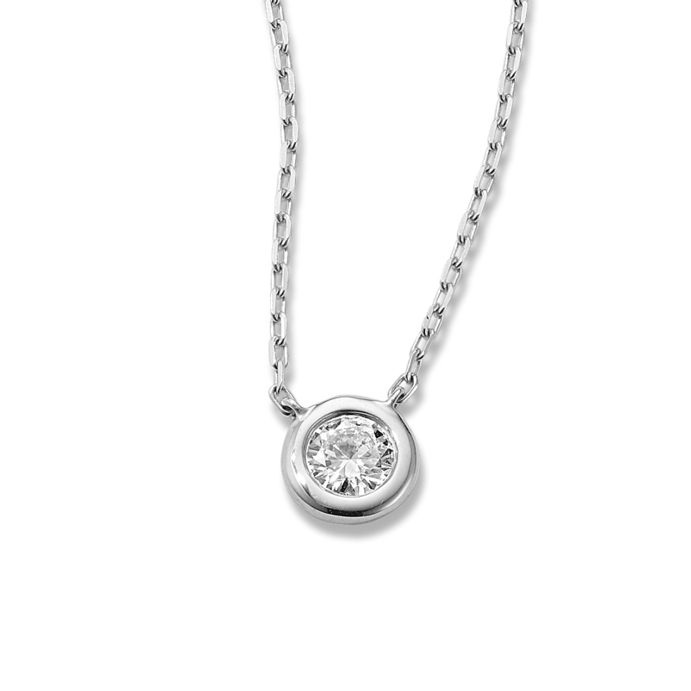 Oslo Bezel-Set Natural Diamond Necklace in 14K White Gold (18 in)