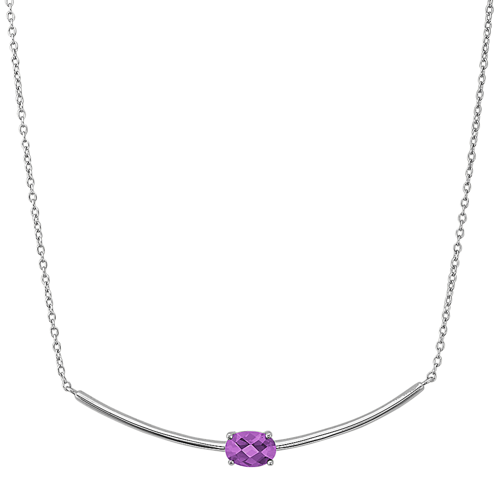 Oval Amethyst Necklace in Sterling Silver (18 in)