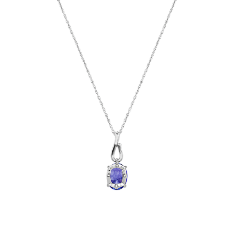 Oval Blue Natural Tanzanite and Round Natural Diamond Pendant (18 in)