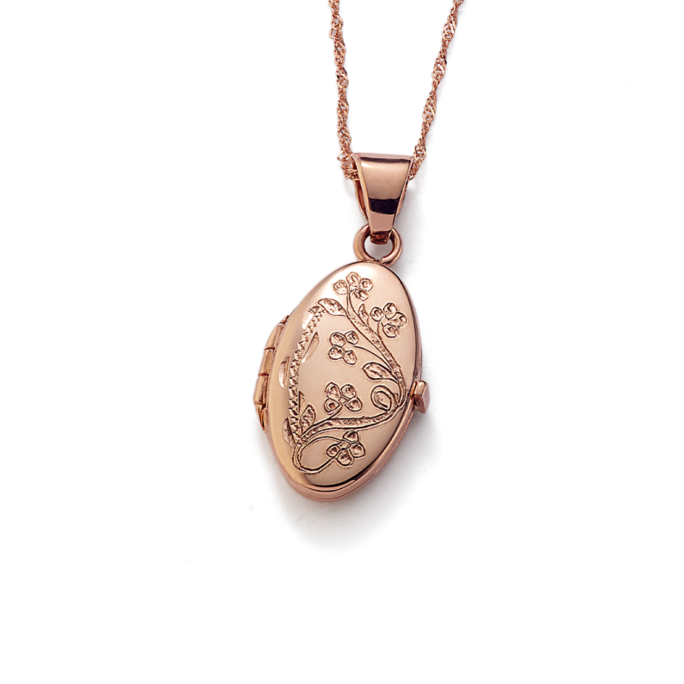 Floral 14K Rose Gold Oval Locket (20 in)