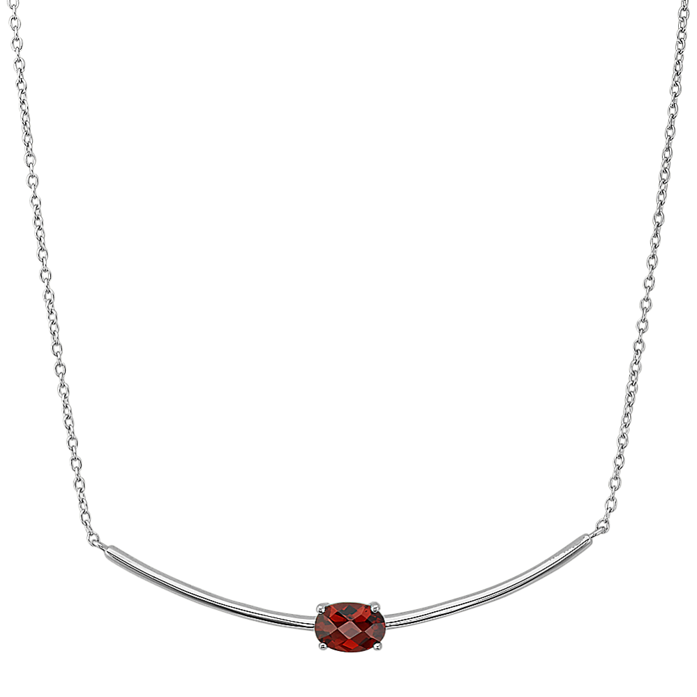 Oval Garnet Necklace in Sterling Silver (18 in)