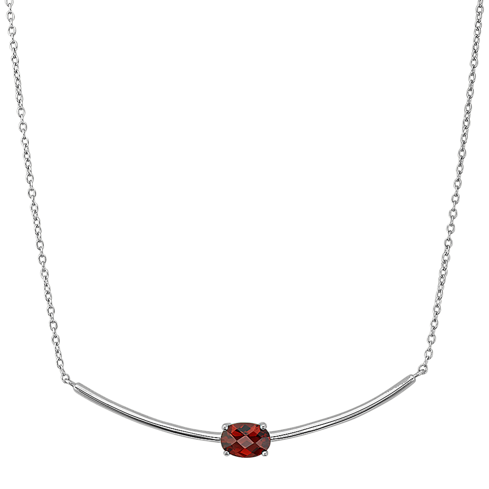 Oval Garnet Necklace in Sterling Silver (18'')