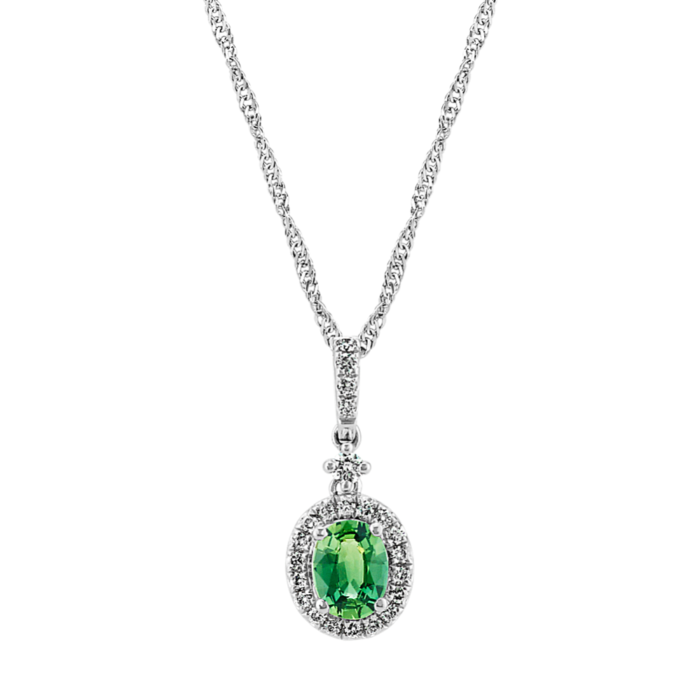 Oval Green Sapphire and Diamond Pendant (18 in)