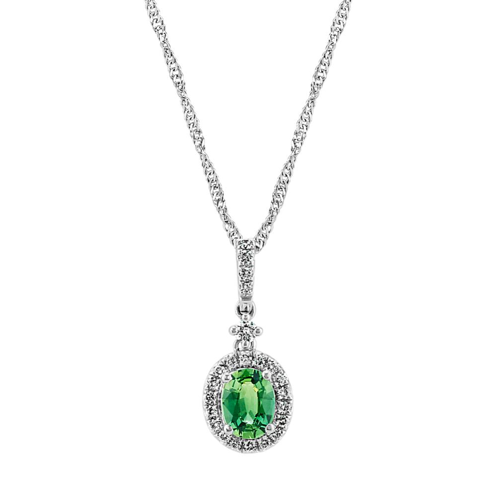 Oval Green Sapphire and Diamond Pendant (18'')