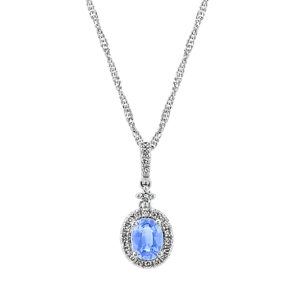 Oval Ice Blue Sapphire and Diamond Pendant (18 in)