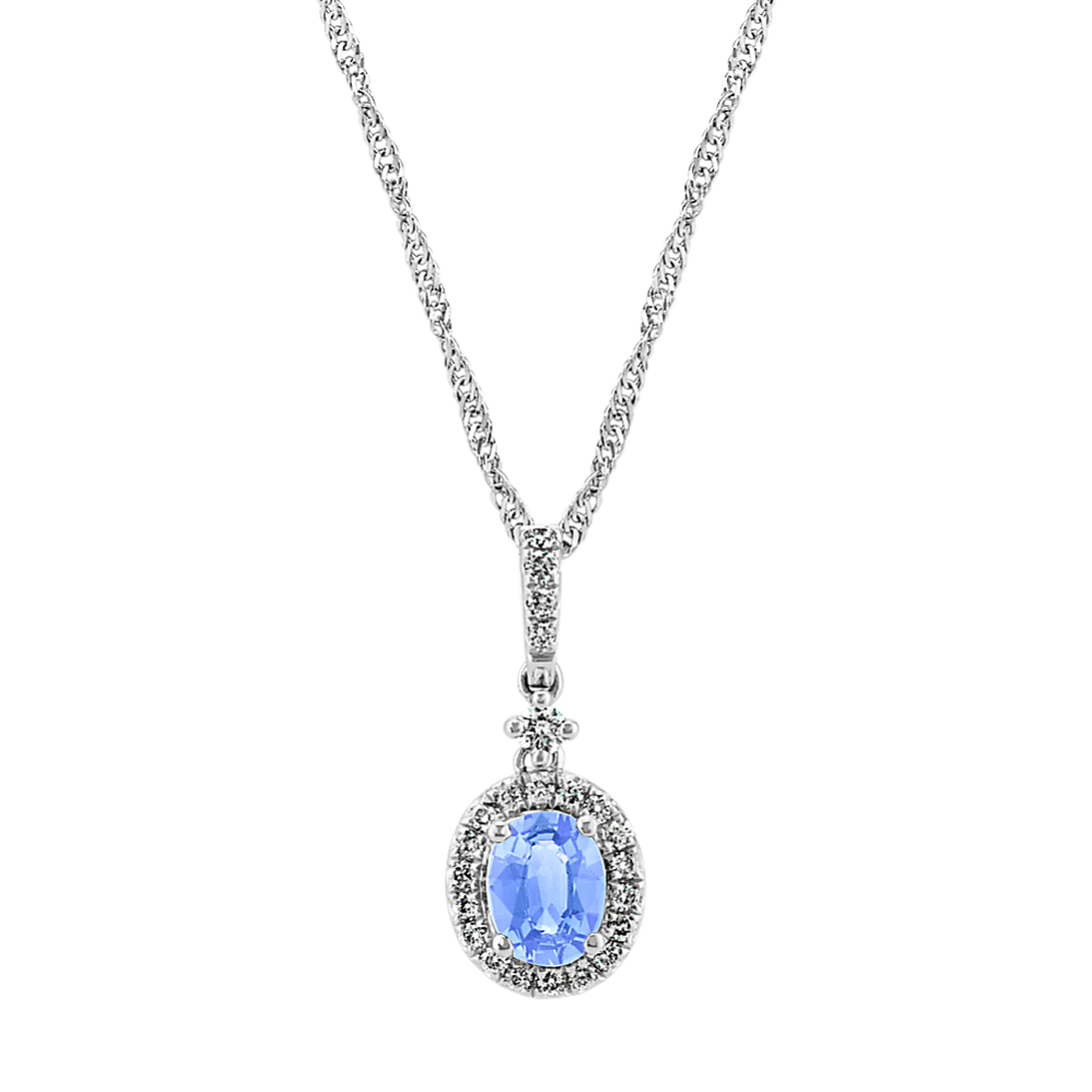 Oval Ice Blue Sapphire and Diamond Pendant (18'')