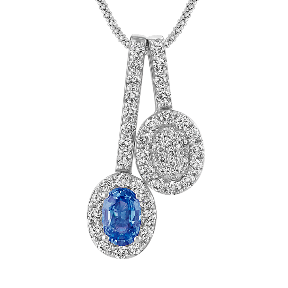 Oval Ice Blue Sapphire and Diamond Double Pendant (22 in)