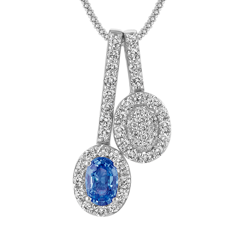 Oval Ice Blue Sapphire and Diamond Double Pendant (22'')