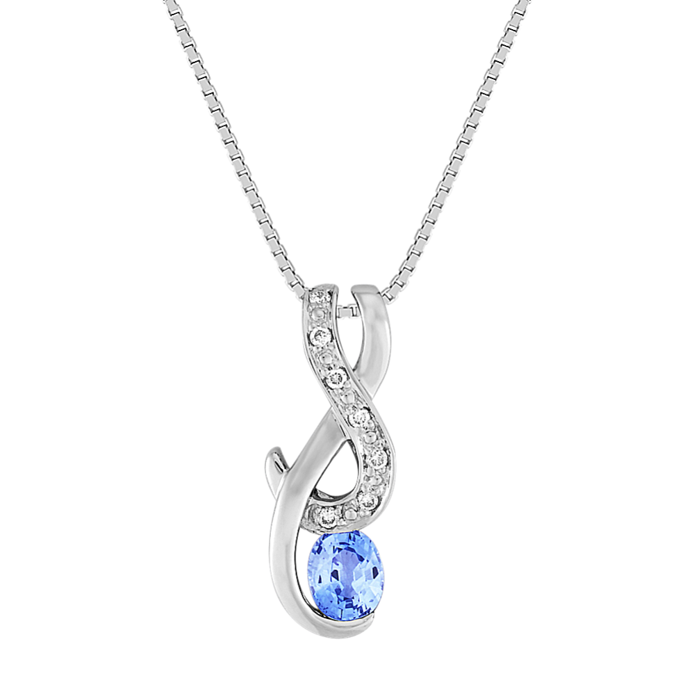 Oval Ice Blue Sapphire and Diamond Pendant (18 in)