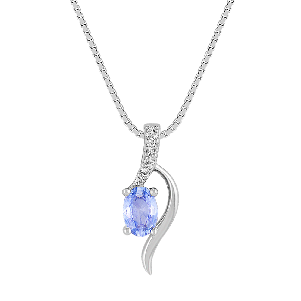 Oval Ice Blue Sapphire and Round Diamond Pendant (18 in)