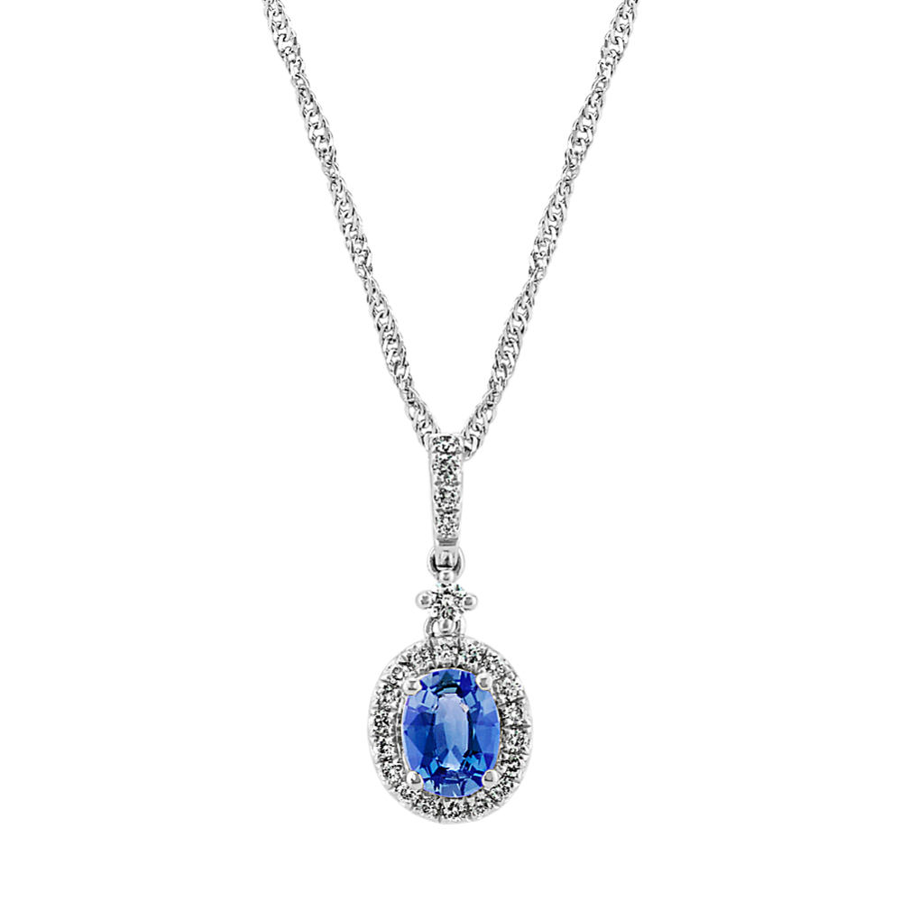 Oval Kentucky Blue Sapphire and Diamond Pendant (18 in)