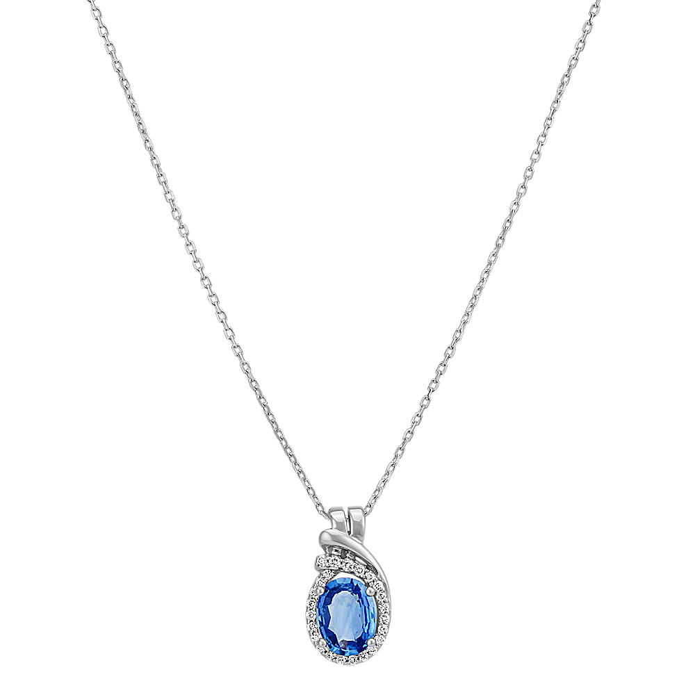 Oval Kentucky Blue Sapphire and Round Diamond Swirl Pendant (22 in ...