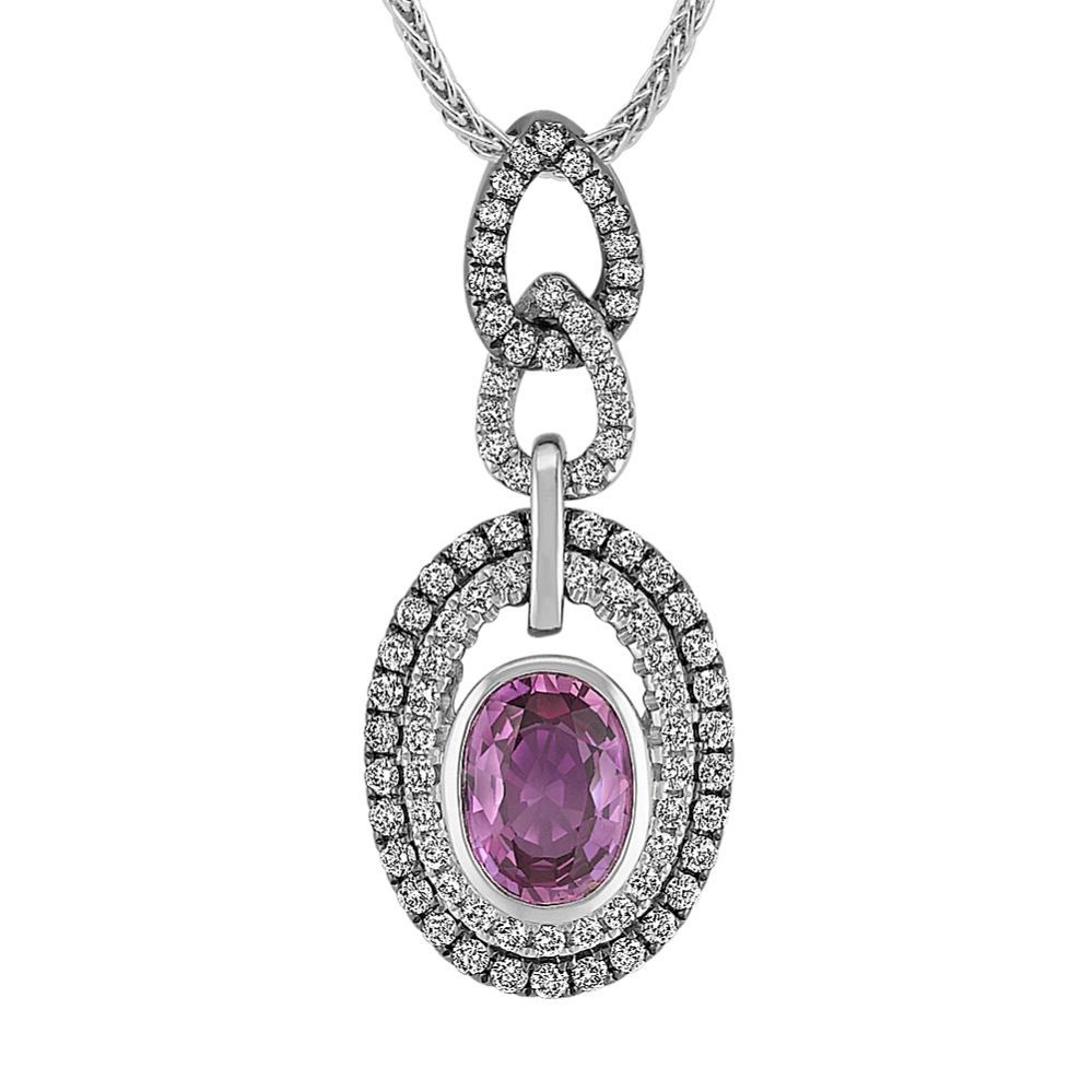Oval Lavender Sapphire and Diamond Pendant with Black Rhodium (22 in)