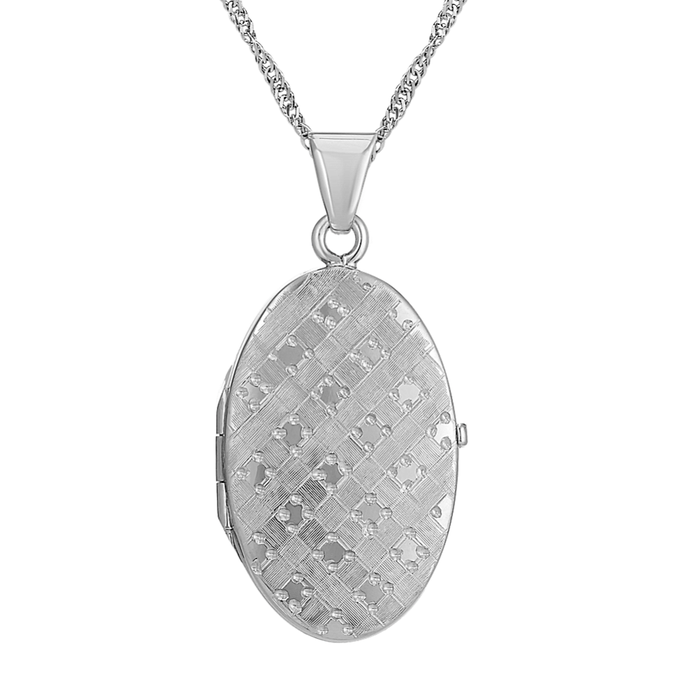 Oval Locket with Quilted Engraving in Sterling Silver (20 in)