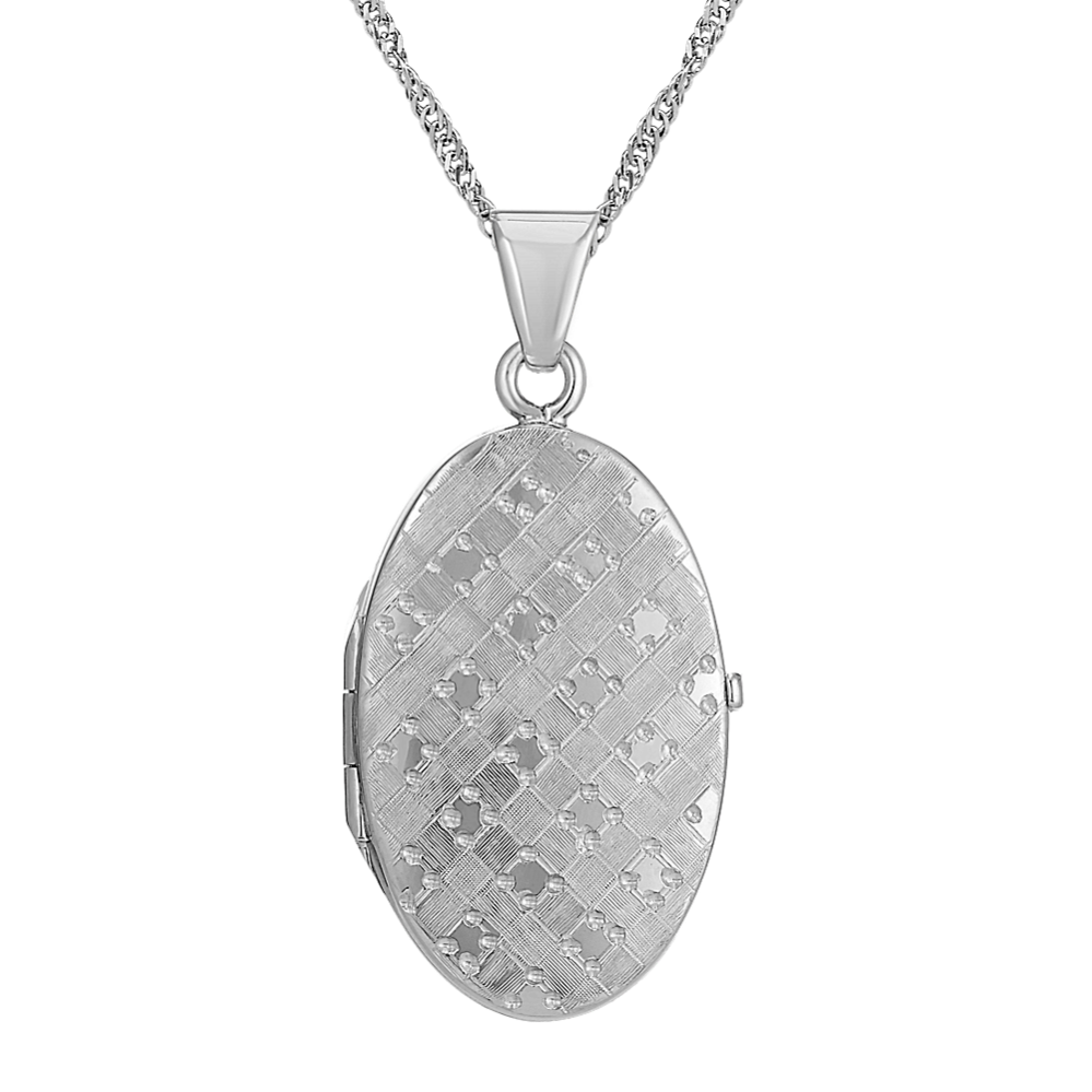 Oval Locket with Quilted Engraving in Sterling Silver (20'')
