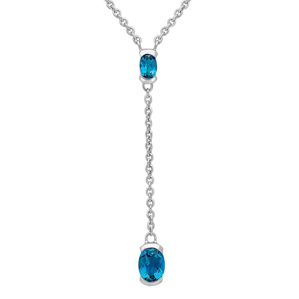 Oval London Blue Topaz Y Necklace in Sterling Silver (18'')