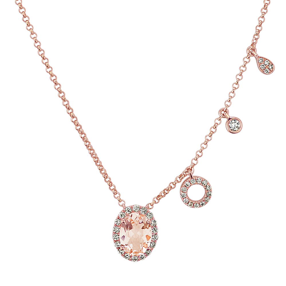 Oval Morganite and Diamond Necklace (18 in)