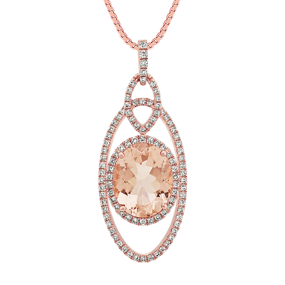 Oval Morganite and Diamond Pendant (18 in)