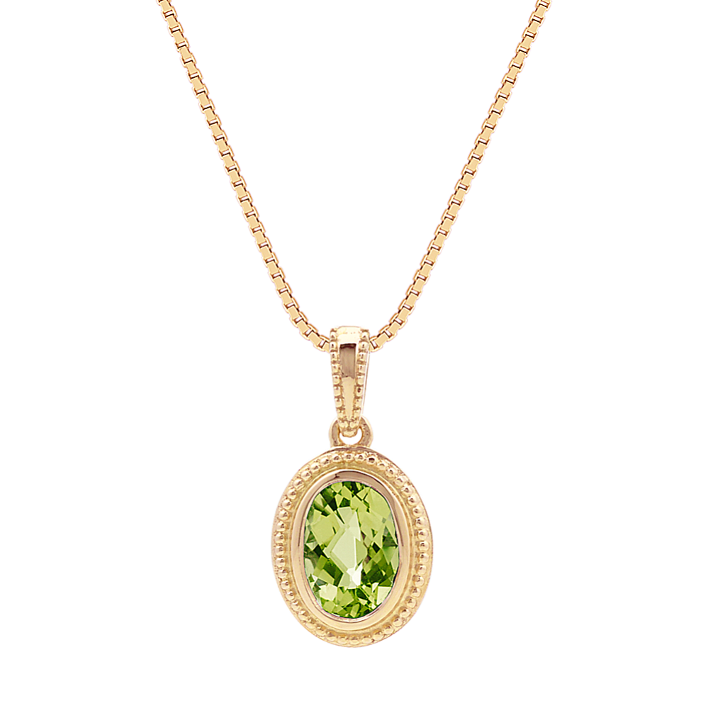 Oval Peridot Pendant in 14k Yellow Gold (18'')