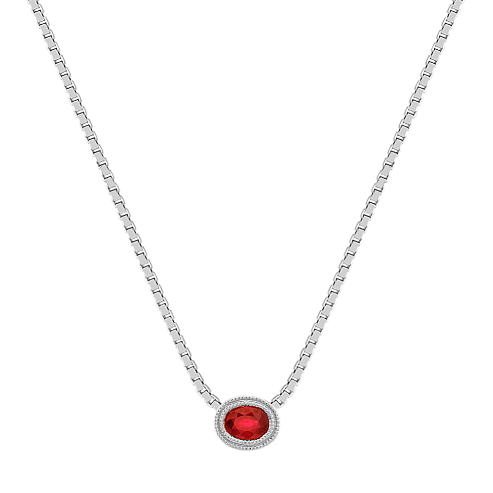 Oval Ruby Necklace in 14k White Gold (18 in)