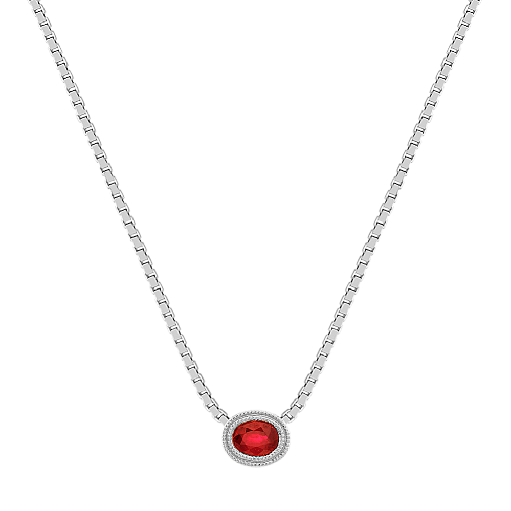 Oval Ruby Necklace in 14k White Gold (18'')