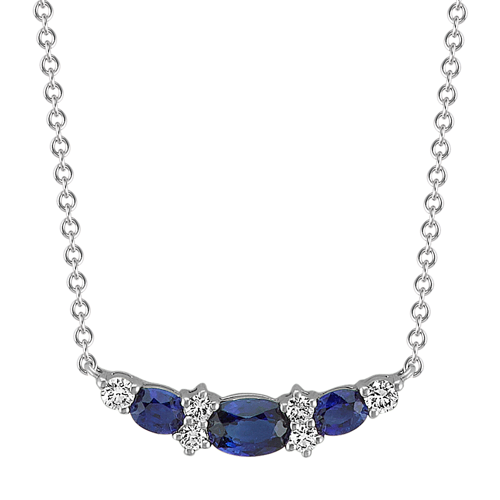 Oval Sapphire and Round Diamond Necklace (18 in)