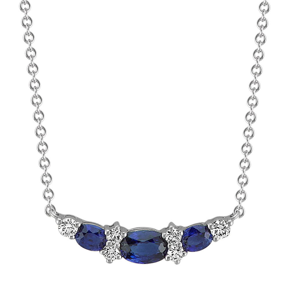 Oval Sapphire and Round Diamond Necklace (18'')