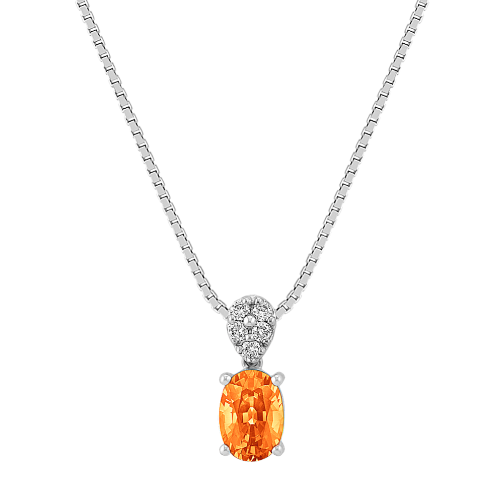 Oval Orange Sapphire and Round Diamond Pendant (18 in)